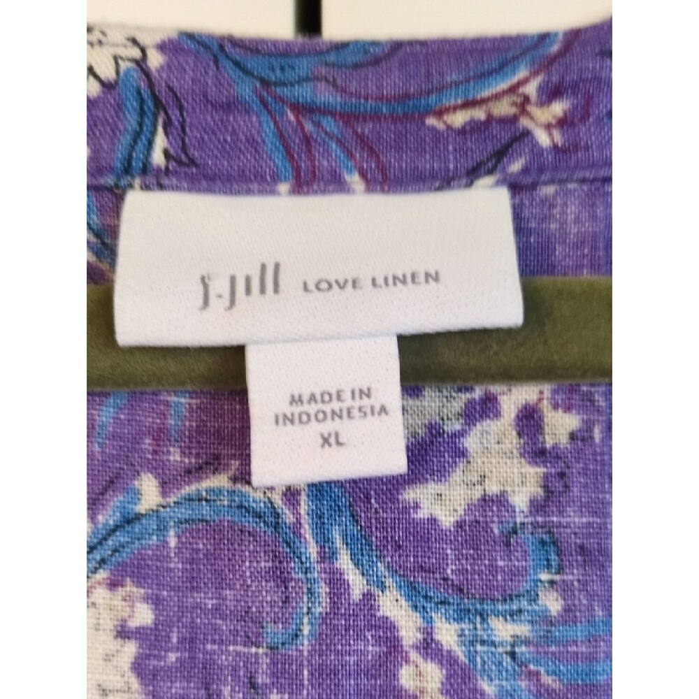 J. Jill Linen Dress XL Purple Floral Sleeveless Pockets Beach - Picture 2 of 7